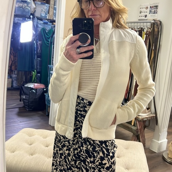 Akris Punto Cream Cashmere Blend Zip Front Knit Sweater Jacket US10 - Picture 3 of 15